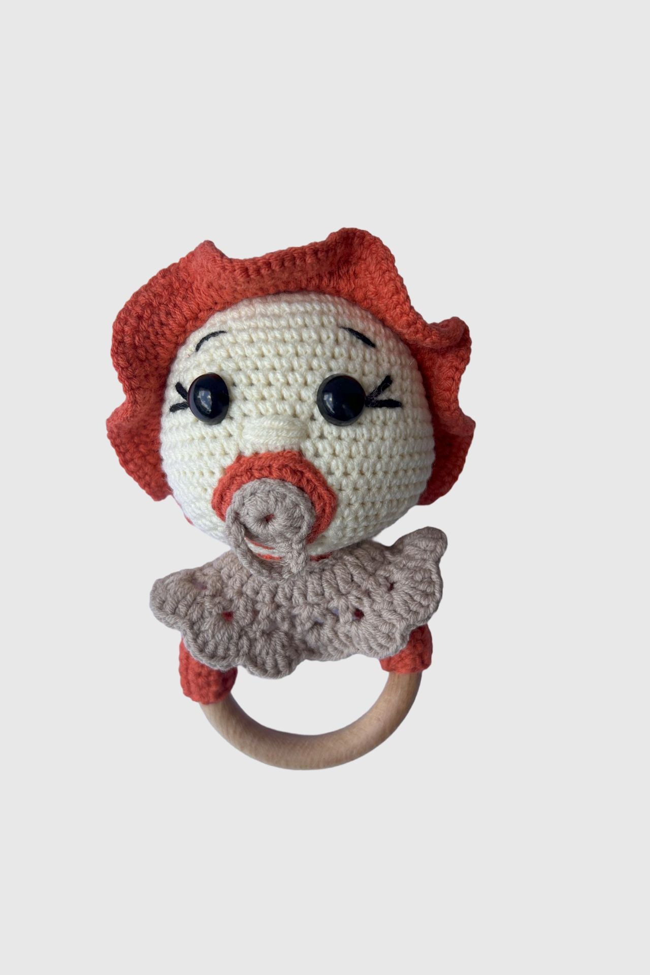 Totzee; Amigurumi Emzikli Bebek Çıngırak Mercan & Bej; Amigurumi Pacifier Doll Rattle Coraline & Beige