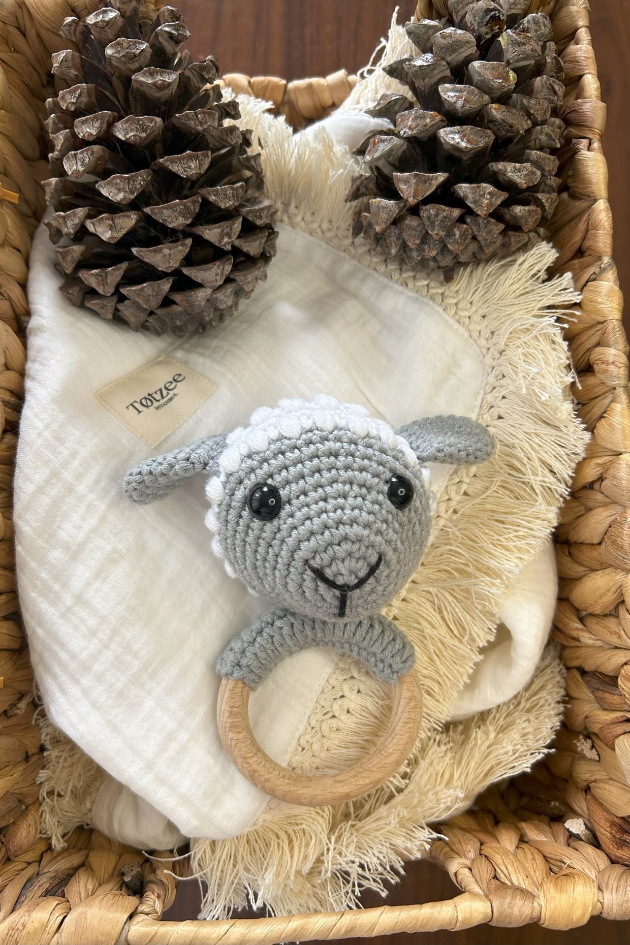 Totzee; Amigurumi Kuzu Çıngırak Gri & Beyaz; Amigurumi Sheep Rattle Grey & White