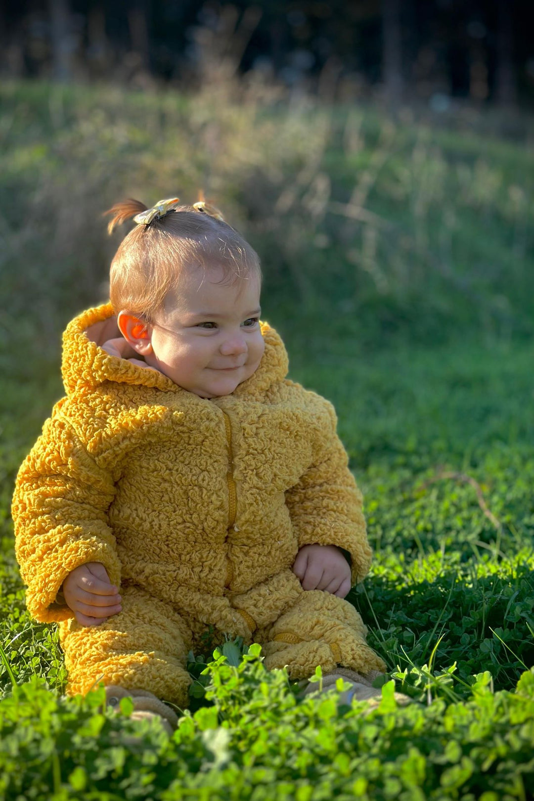 Totzee; Kapüşonlu Pelüş Tulum Safran Sarısı; Hooded Plush Romper Saffron Yellow