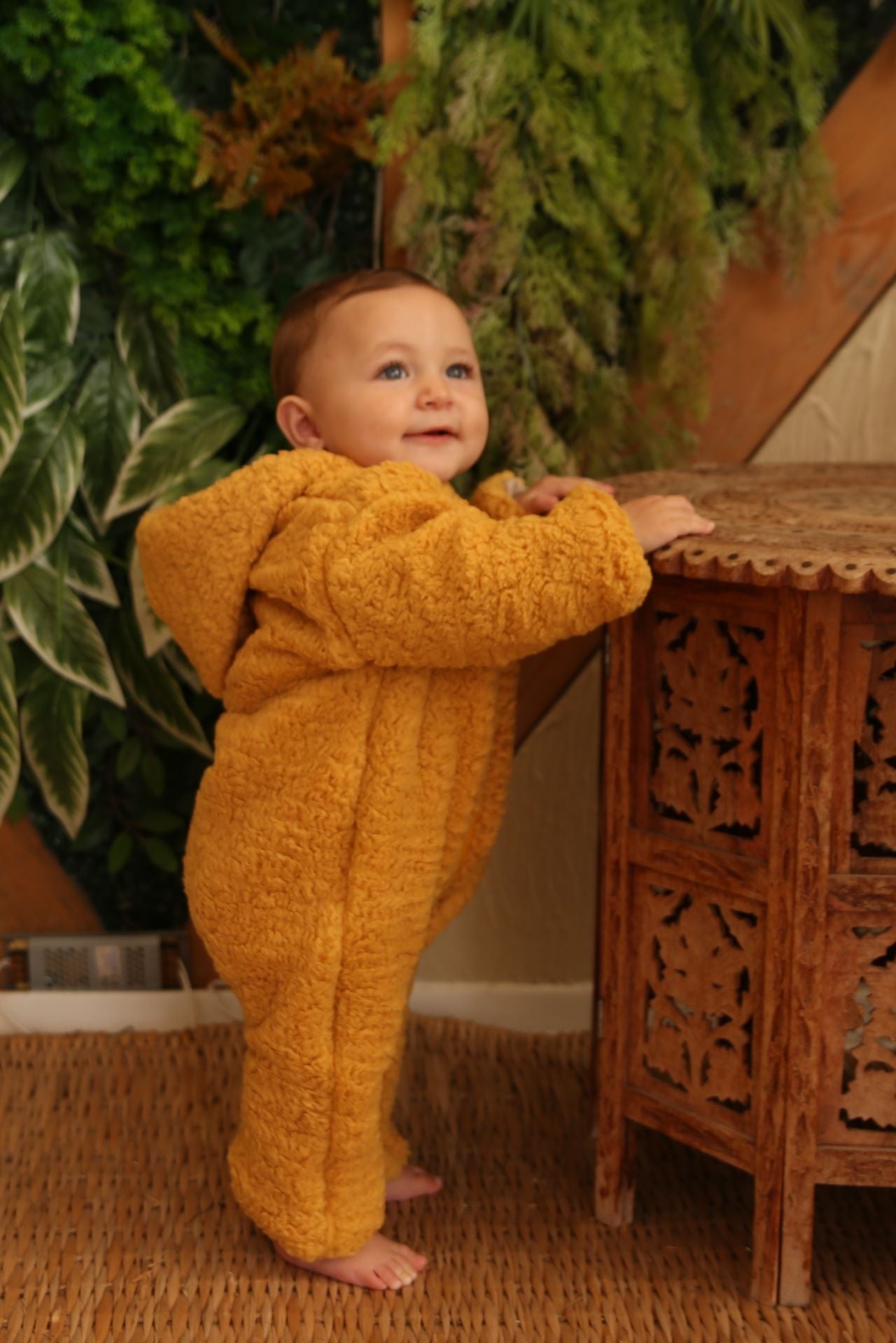 Totzee; Kapüşonlu Pelüş Tulum Safran Sarısı; Hooded Plush Romper Saffron Yellow