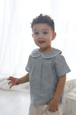 Totzee; Keten Bebe Yaka Pileli Üst Nil Mavisi; Linen Baby Collar Pleated Top Nile Blue