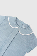 Totzee; Keten Bebe Yaka Pileli Üst Nil Mavisi; Linen Baby Collar Pleated Top Nile Blue