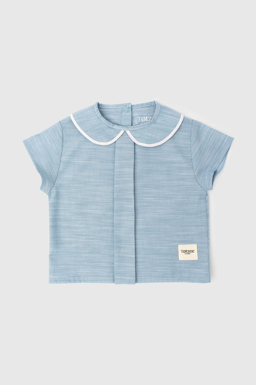 Totzee; Keten Bebe Yaka Pileli Üst Nil Mavisi; Linen Baby Collar Pleated Top Nile Blue