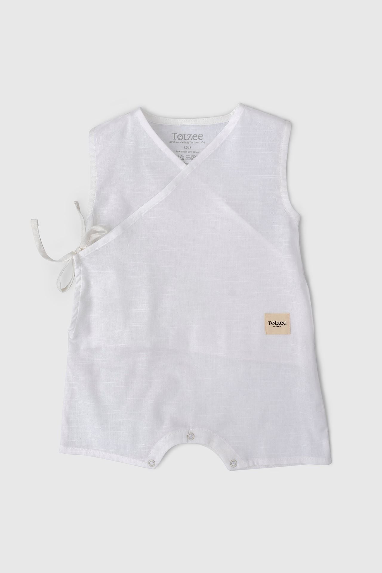 Totzee; Keten Kruvaze Tulum Kar Beyazı; Linen Double-Breasted Romper Off-White