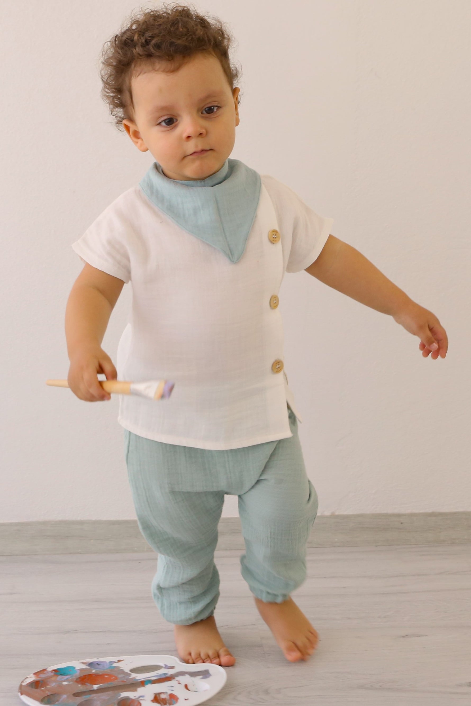 Totzee; Müslin Balon Pantolon Camgöbeği; Muslin Balloon Trousers Cyan