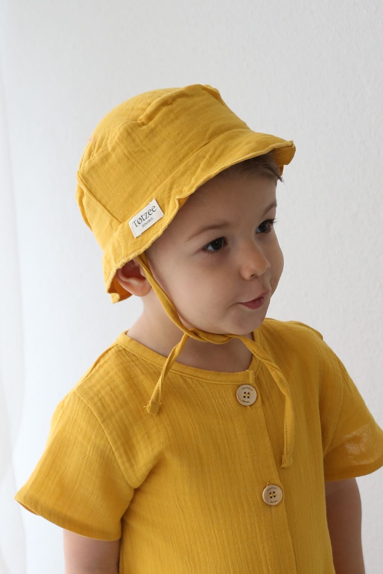 Totzee; Müslin Bucket Bağcıklı Şapka Sonbahar Sarısı; Muslin Bucket Lace Up Hat Autumn Yellow