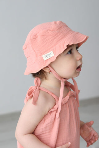 Totzee; Müslin Bucket Bağcıklı Şapka Mercan Rengi; Muslin Bucket Lace Up Hat Coraline