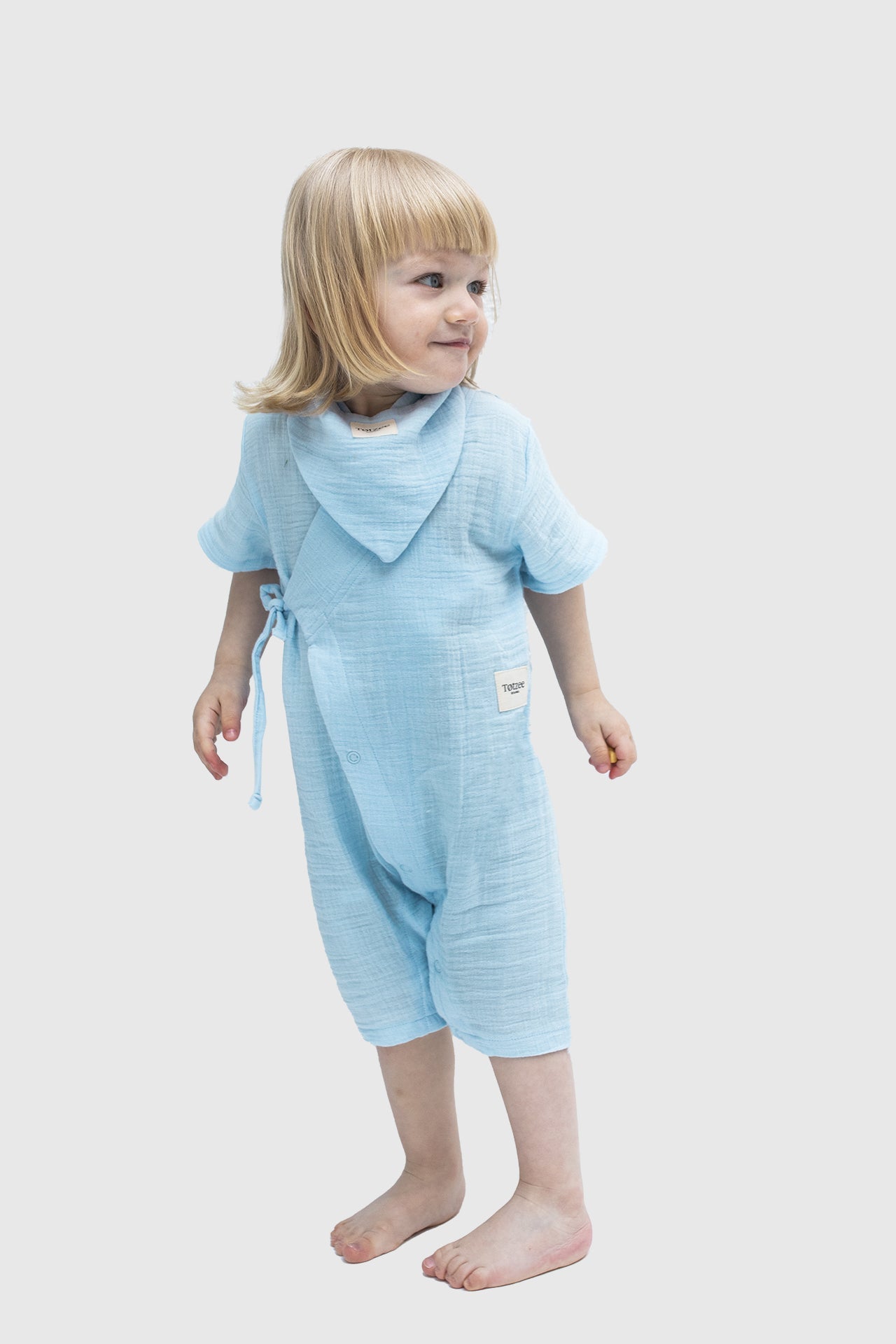 Totzee; Müslin Uzun Kimono Tulum Bebek Mavisi; Muslin Long Kimono Romper Baby Blue