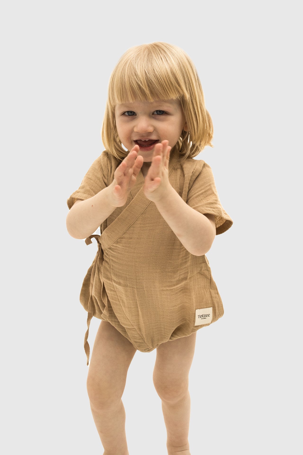 Totzee; Müslin Kısa Kimono Tulum Kumsal Beji; Muslin Short Kimono Romper Desert Sand