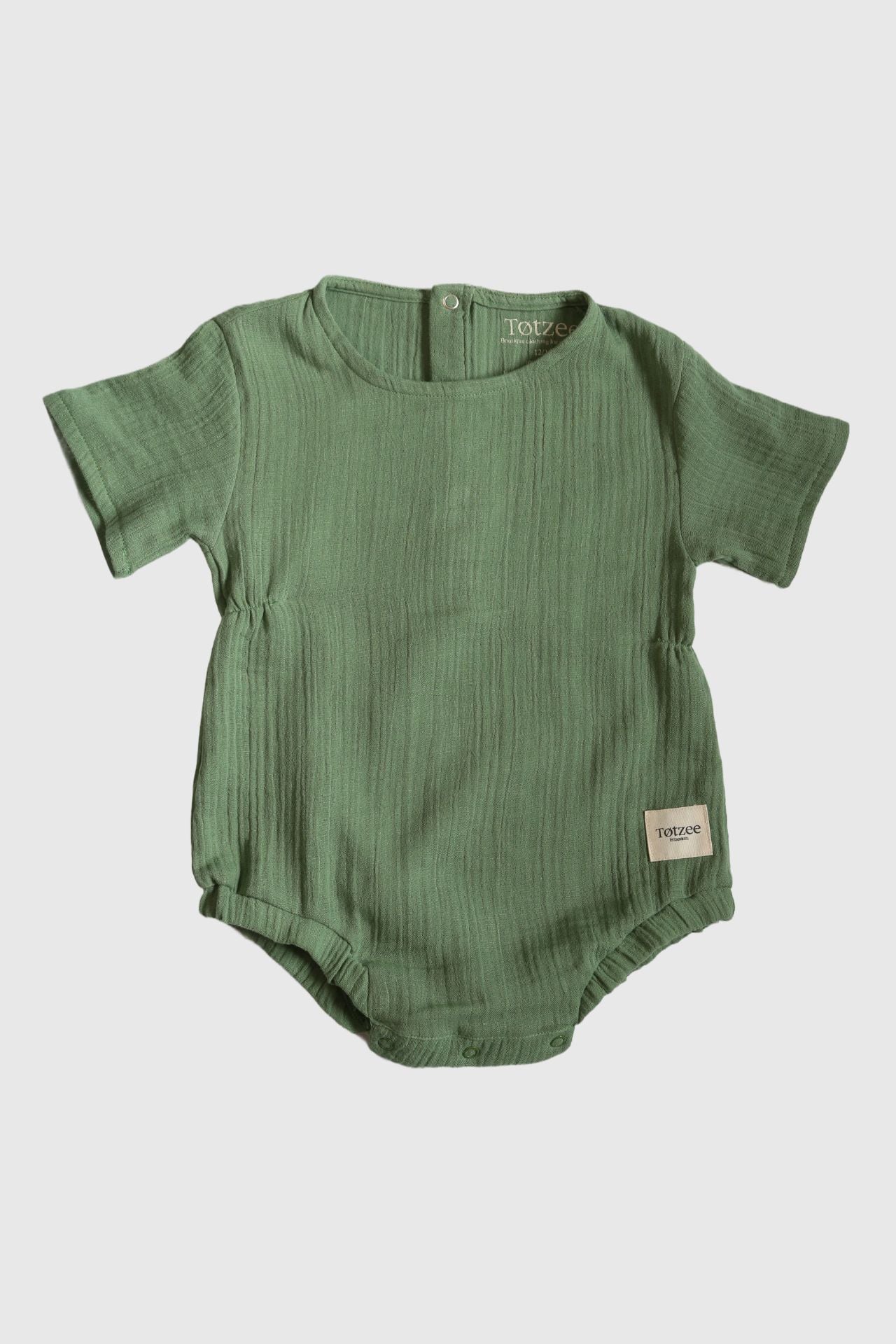 Totzee; Müslin Belden Büzgülü Tulum Çimen Yeşili; Muslin Waist Gathered Romper Irish Green