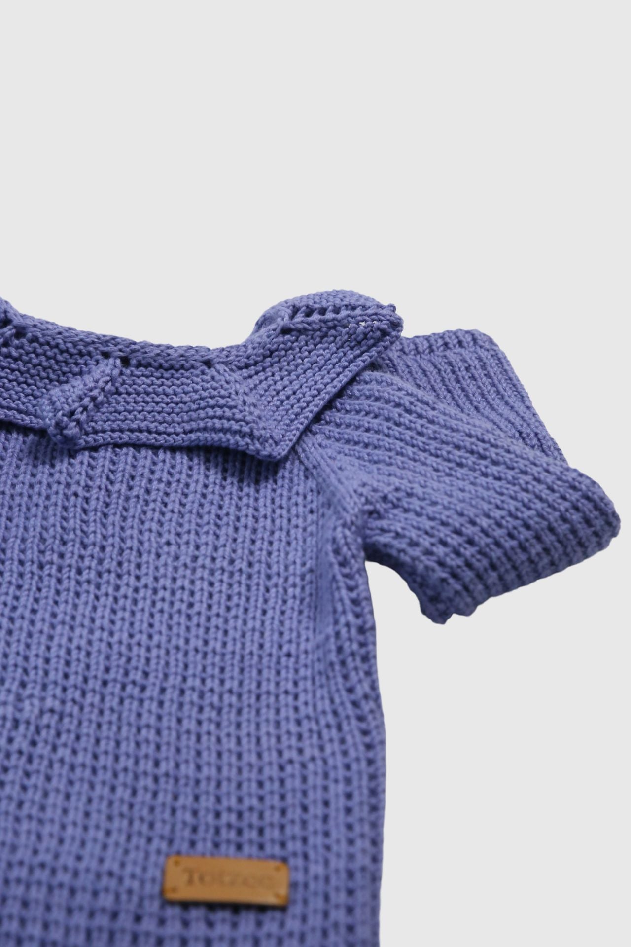 Totzee; Organik El Örgüsü Yakalı Body Orkide Mavisi; Organic Hand-Knitted Collared Body Orchid Blue