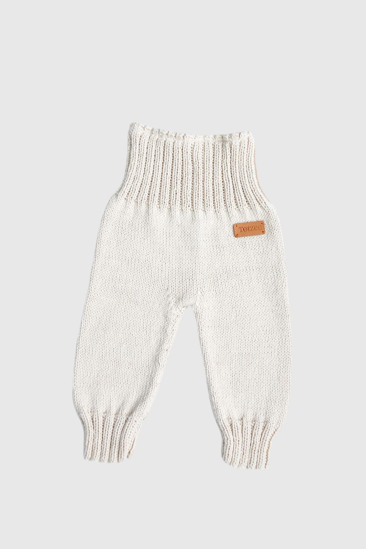 Totzee; Organik El Örgüsü Yüksek Bel Pantolon Antik Bej; Organic Hand-Knitted High Waist Trousers Antique Beige