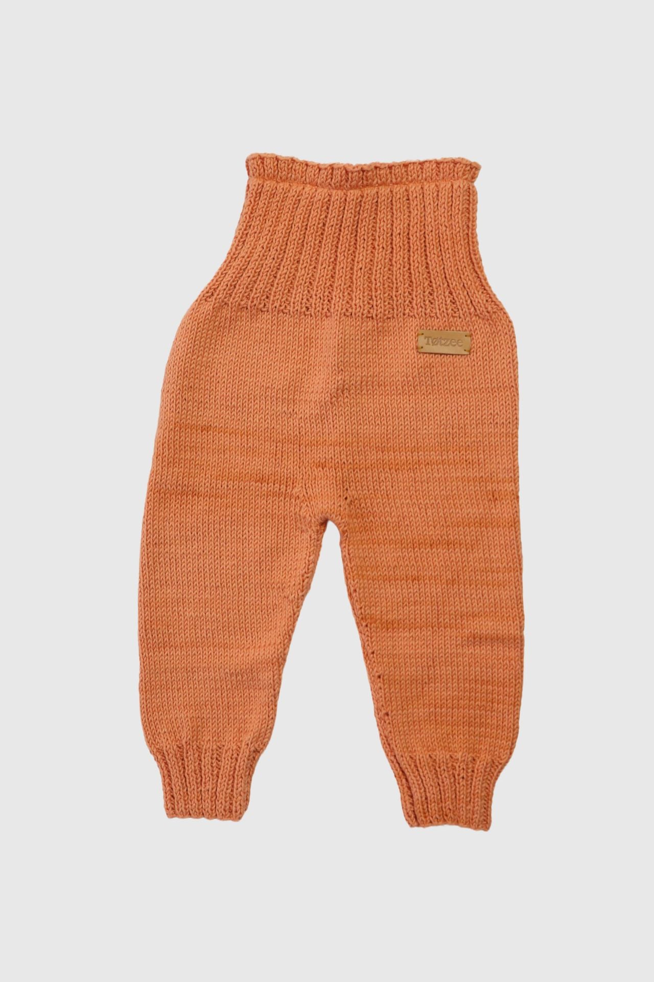 Totzee; Organik El Örgüsü Yüksek Bel Pantolon Şeftali Rengi; Organic Hand-Knitted High Waist Trousers Peach Colour