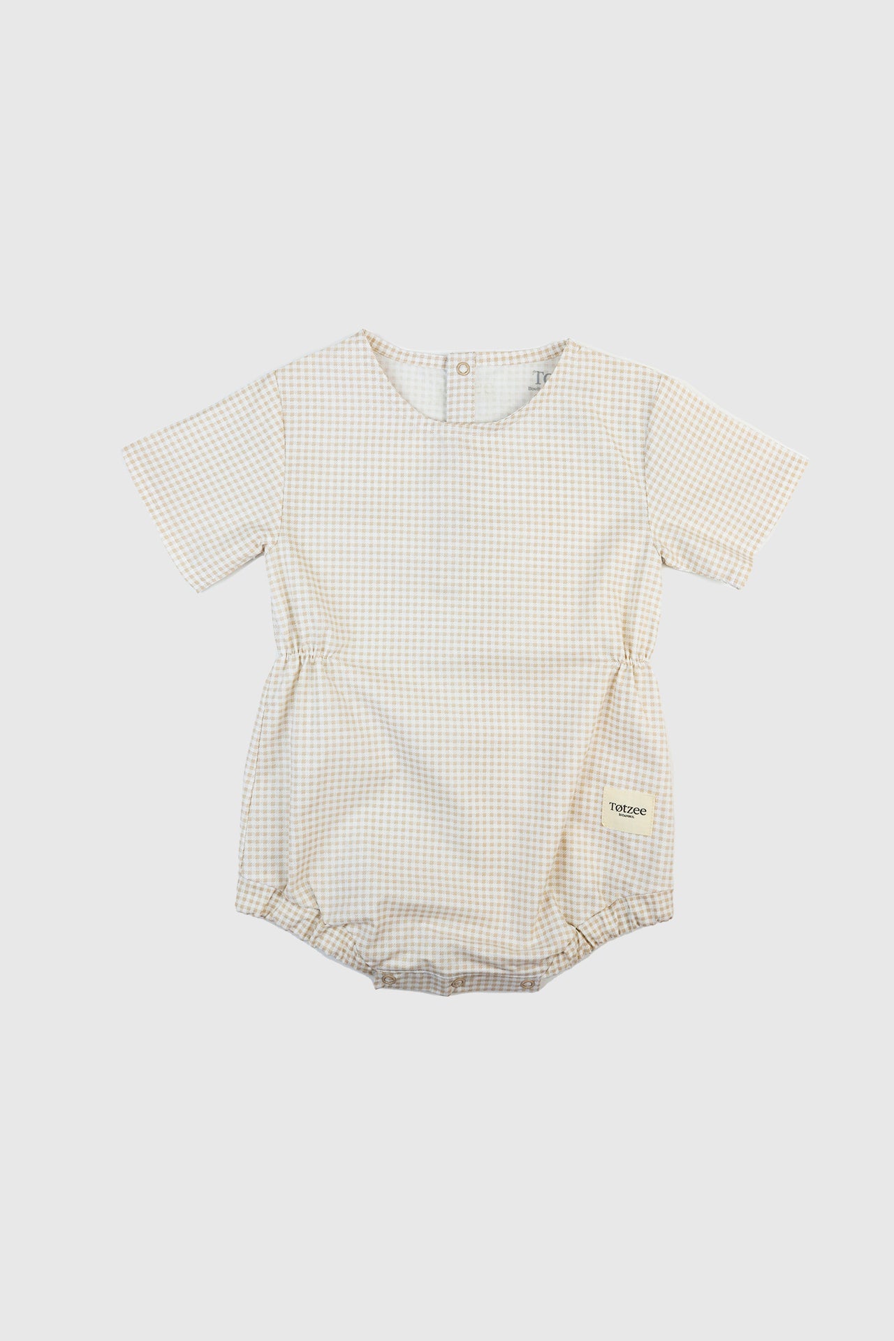 Totzee; Tulum Mini Ekose Bej & Krem; Romper Mini Plaid Beige & Cream