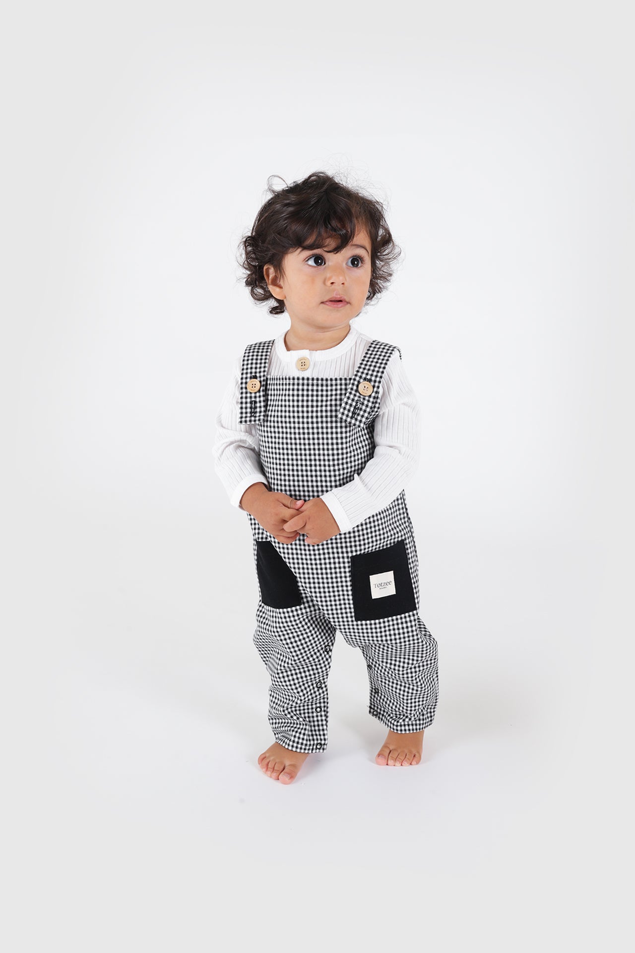 Totzee; Salopet Mini Ekose & Siyah Beyaz; Salopettes Mini Plaid Black & White